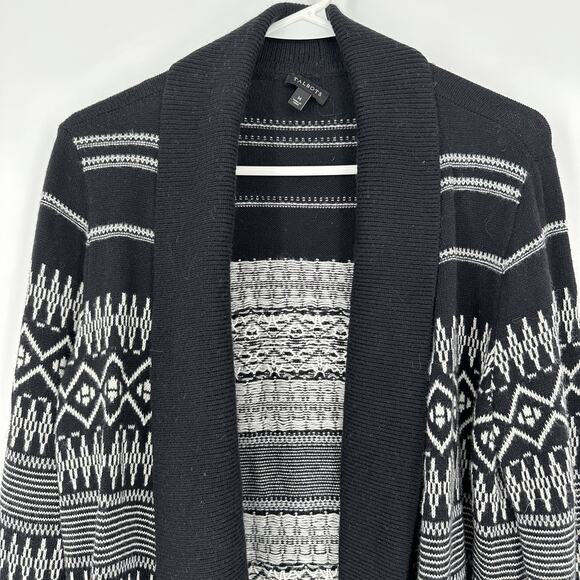 Talbots Sweater Womens Medium Black White Cardigan Shawl Collar Fair Isle Knit - Picture 2 of 10